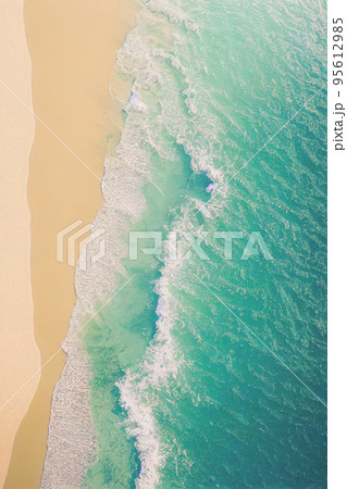 Relaxing aerial beach scene, summer vacation holiday template banner. Perfect aerial drone top view 95612985