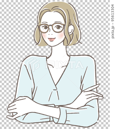 A woman with glasses on her elbow A woman with glasses on her elbow 95613304