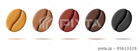 Set of 3d coffee beans icons with different roasting level 95613329