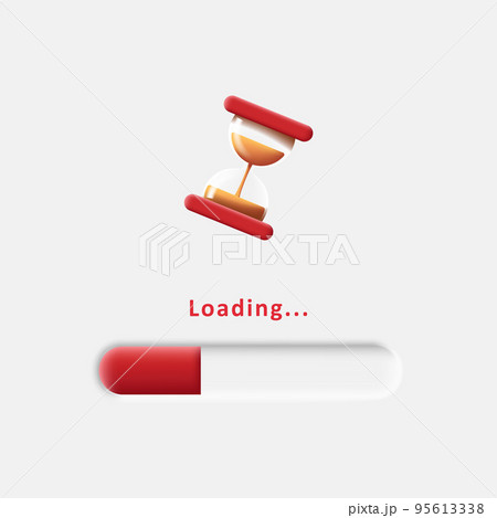 3d illustration of 3d loading bar with glass sand clock icon, red and white colors 3d illustration of 3d loading bar with glass sand clock icon, red and white colors 95613338