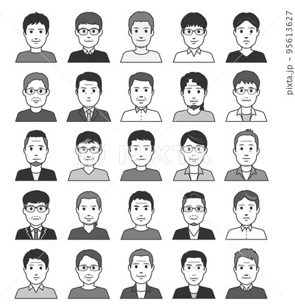 中年の男性のアバターアイコン　正面　モノクロ 95613627