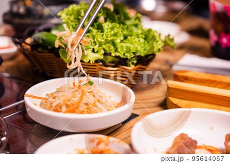 Korean pickle or Pickled radish vegetables set and seasoning on bowl Korean pickle or Pickled radish vegetables set and seasoning on bowl 95614067
