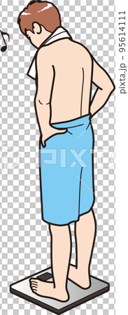 一個男人在桑拿房裡檢查自己的體重 95614111