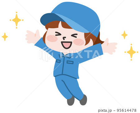 ジャンプして喜ぶ女性作業員 95614478