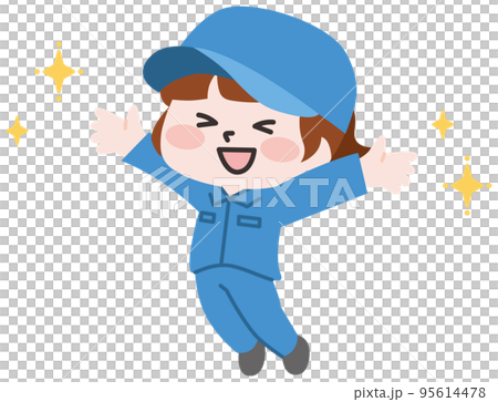 ジャンプして喜ぶ女性作業員 95614478