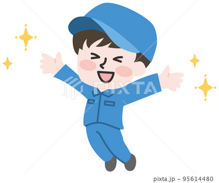 ジャンプして喜ぶ男性作業員 95614480