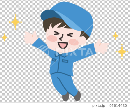 ジャンプして喜ぶ男性作業員 95614480