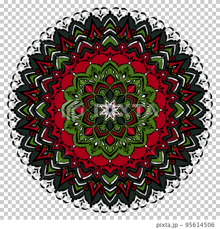 Mandala art (flower, lace style, red, green) Mandala art (flower, lace style, red, green) 95614506