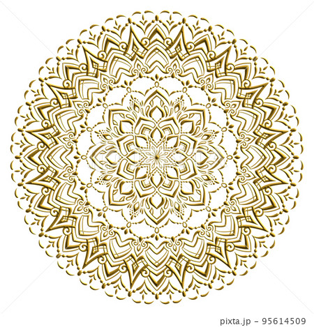 マンダラ絵 伝統的なアジア風 金色フレーム マンダラアート(宝飾品風、幾何学模様、花)のイラスト素材