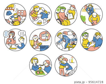 家族のケアを引き受け家族の世話、介護サポートを行うヤングケアラー達 セット イラスト素材 家族のケアを引き受け家族の世話、介護サポートを行うヤングケアラー達 セット イラスト素材 95614728