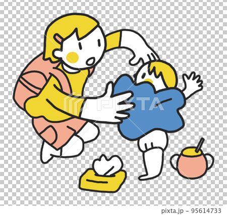 幼いきょうだいの生活の世話をするヤングケアラーの小学生　イラスト素材 95614733