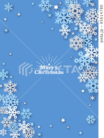 クリスマス　雪の結晶の背景　フレーム　青 95614780