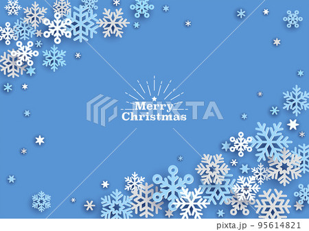 クリスマス　雪の結晶の背景　フレーム　青 95614821