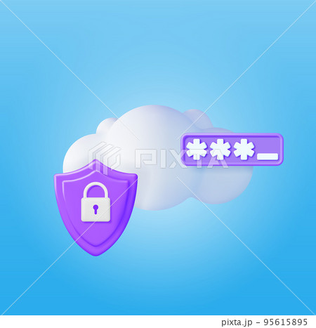 3D White Cloud with Locked Padlock and Password 3D White Cloud with Locked Padlock and Password 95615895