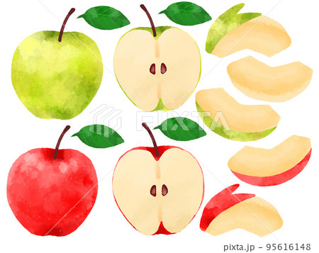 りんごのイラスト 手描き 水彩風 りんごのイラスト 手描き 水彩風 95616148