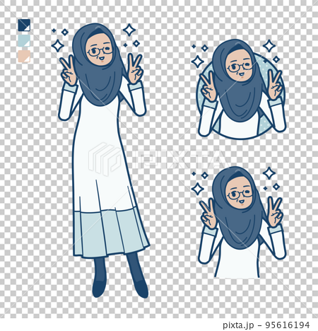 シニアのアラビア人女性がピースサインをしているイラスト 95616194