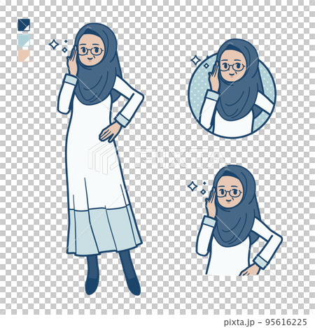 シニアのアラビア人女性が眼鏡をクイっとしているイラスト 95616225