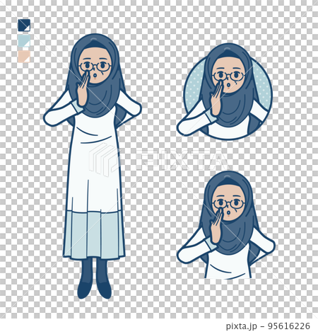 Illustration of a senior Arabic woman whispering Illustration of a senior Arabic woman whispering 95616226