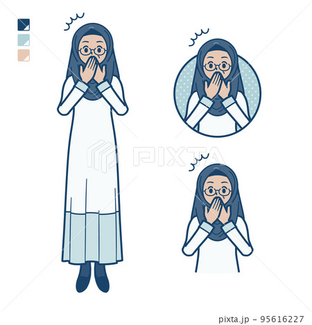 シニアのアラビア人女性が口をおさえて驚いているイラスト 95616227