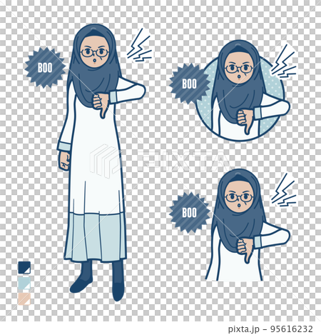 Illustration of a senior Arabic woman protesting and booing 95616232
