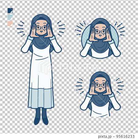 Illustration of a senior arabic woman calling out loud 95616233