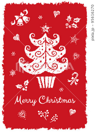手描きのツリーのかわいいクリスマスカード 95616270