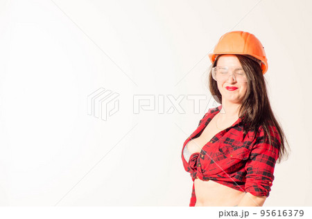 Beautiful plump woman with blond hair and blue eyes in the body 95616379