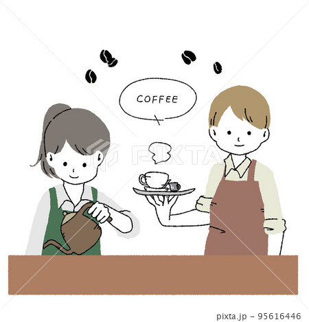 カフェの店員・スタッフイメージイラストセット カフェの店員・スタッフイメージイラストセット 95616446