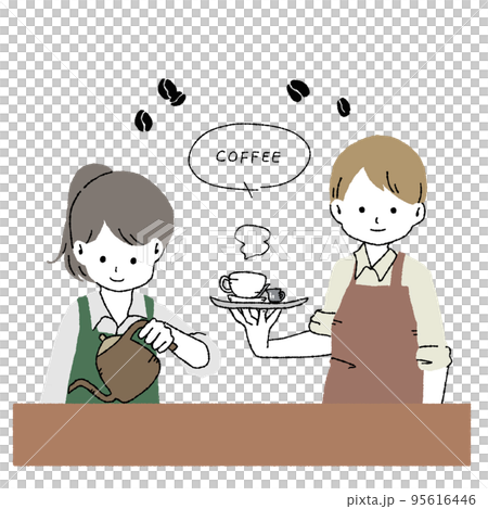 カフェの店員・スタッフイメージイラストセット カフェの店員・スタッフイメージイラストセット 95616446