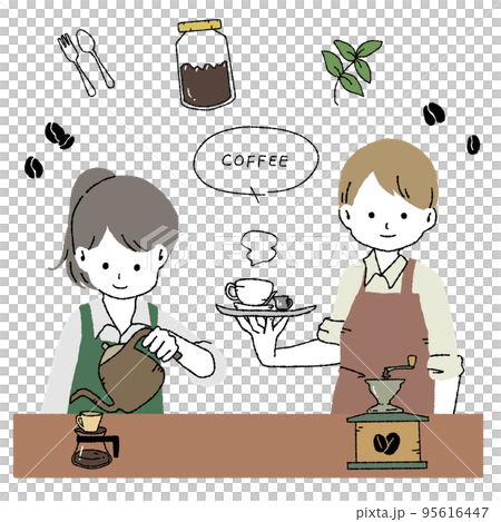 カフェの店員・スタッフイメージイラストセット 95616447