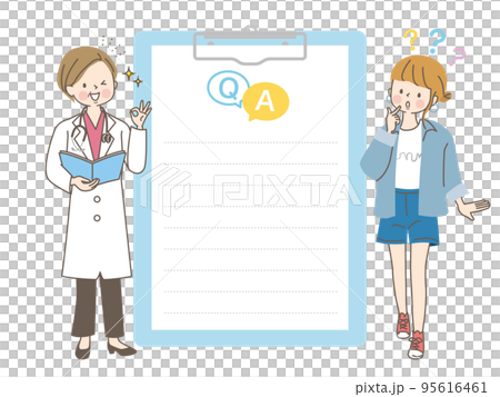 Vector illustration material of a young woman consulting a female doctor in a white coat 95616461