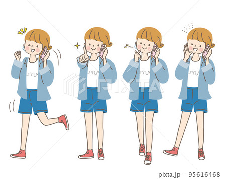 スマホで話す若い女性のポジティブな表情 ベクターイラスト素材 スマホで話す若い女性のポジティブな表情 ベクターイラスト素材 95616468