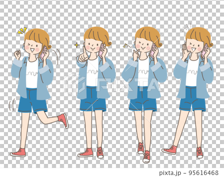 A positive expression of a young woman talking on a smartphone Vector illustration material 95616468