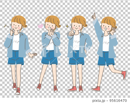 Young woman's positive expression vector illustration material 95616470
