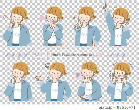 若い女性の色々な表情ベクターイラスト素材 95616471