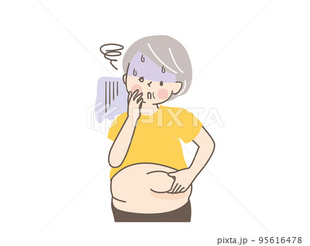 太ってショックを受けているシニア女性のベクターイラスト素材 95616478
