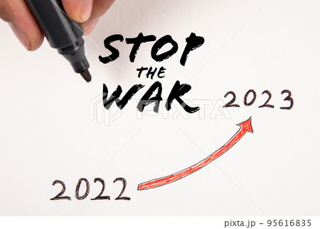 Stop the War concept. Text and hand with marker on white background 95616835