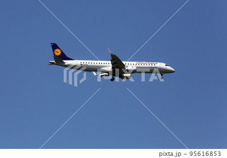 Embraer ERJ-195, registration D-AEMA of Lufthansa CityLine landing at Zagreb Airport Pleso 95616853
