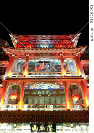 Traditional Chinese building on the Qianmen street, a famous old shopping street over hundreds years in Beijing, China Traditional Chinese building on the Qianmen street, a famous old shopping street over hundreds years in Beijing, China 95616938