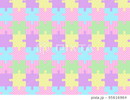 カラフルなパズルピースのポップなシームレスなパターン 95616964