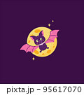 2D graphic cute bats flying in front of the full moon during the Halloween celebrations in October. 95617070