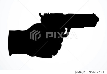 Hand with a gun. Vector drawing 95617421