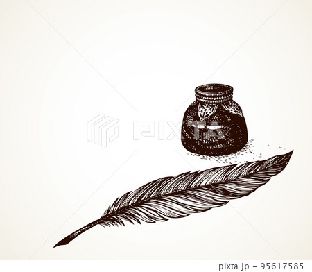 Vector freehand drawing of ancient pen and inkwell Vector freehand drawing of ancient pen and inkwell 95617585