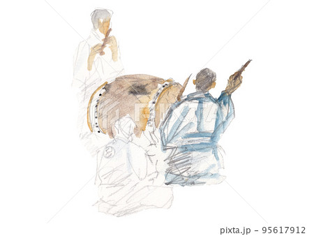 神楽の囃子方スケッチ 神楽の囃子方スケッチ 95617912