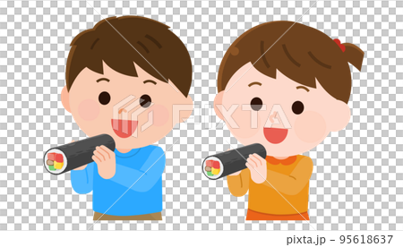 節分 恵方を向いて恵方巻きを食べる子どもたち イラスト 節分 恵方を向いて恵方巻きを食べる子どもたち イラスト 95618637