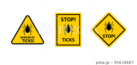Beware of ticks caution signs, flat vector illustration isolated on white background. 95618887