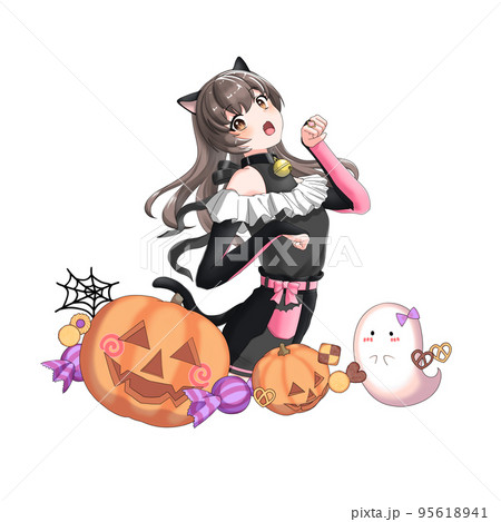 自然な髪色】黒猫のコスプレをしたピンク担当ロングヘアの女の子の