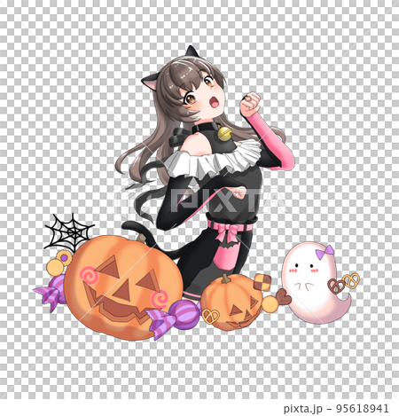 [Natural hair color] A girl with long hair who is in charge of pink who cosplayed as a black cat 95618941