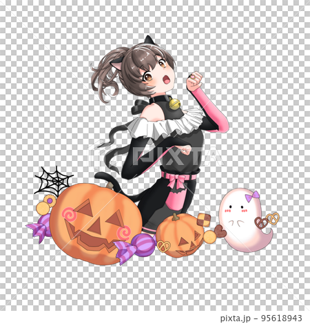 [Natural hair color] Pink ponytail girl who cosplayed as a black cat 95618943