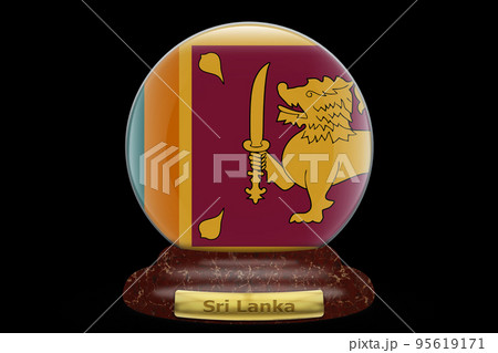 3D Flag of Sri Lanka on a globe 95619171
